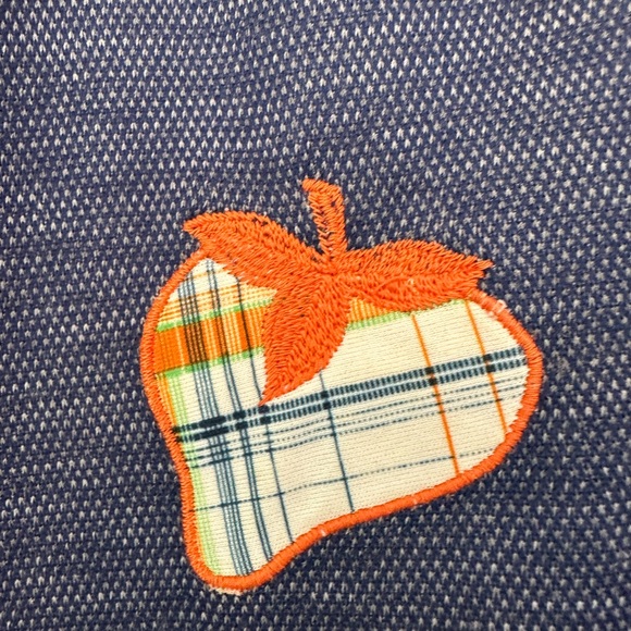 VINTAGE 3-pc 60s/70s denim/plaid print skirt/shirt/tunic set w/apple motif (S) - Picture 8 of 16